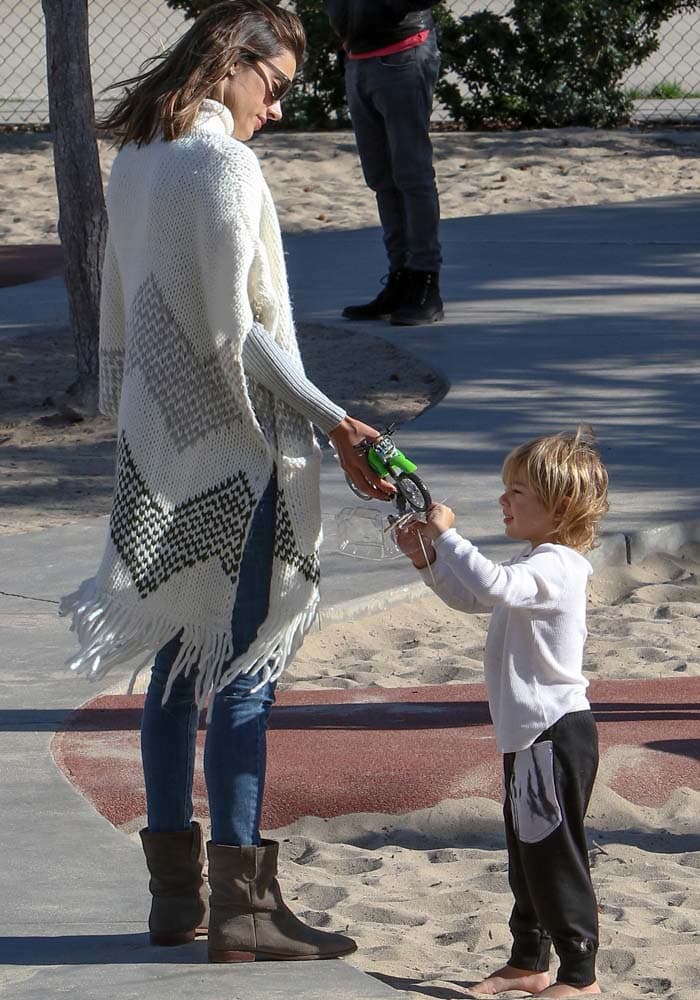 Alessandra Ambrosio enjoys a day at the park with her son Noah Phoenix Ambrosio Mazur