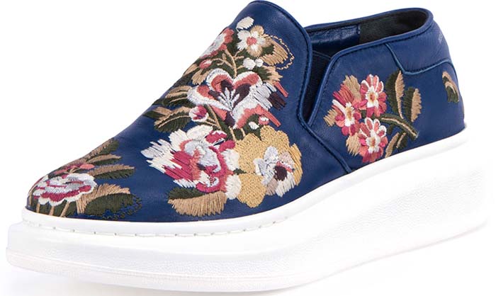 Alexander McQueen Embroidered Slip-On Sneaker in Navy/Multi