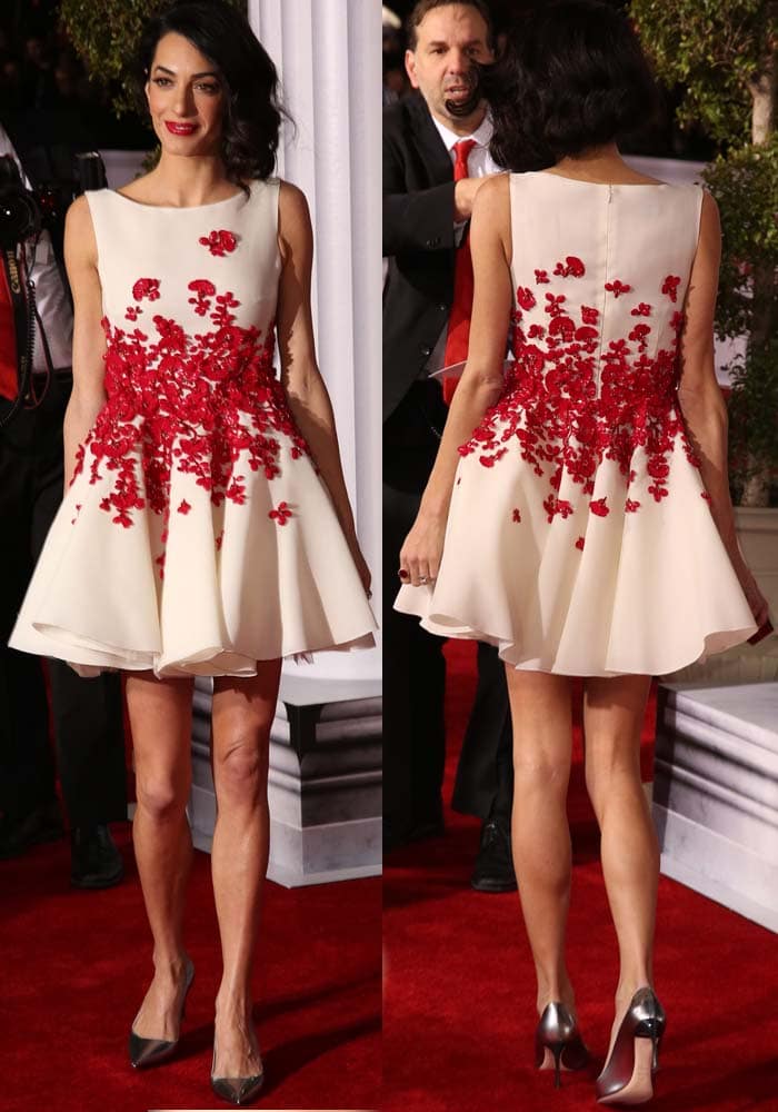 Amal Clooney stuns on the red carpet in a floral-embellished dress from Giambattista Valli