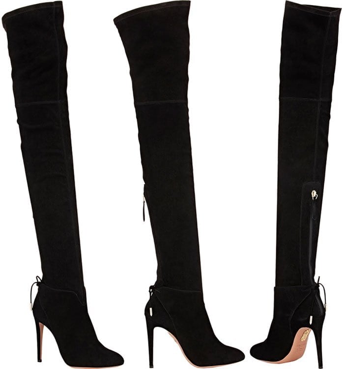 Aquazzura "Giselle" Cuissard Boots Suede Black