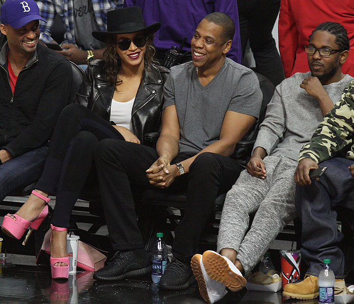 Beyonce, Jay-Z and Kendrick Lamar attend a Warriors vs. Clippers game