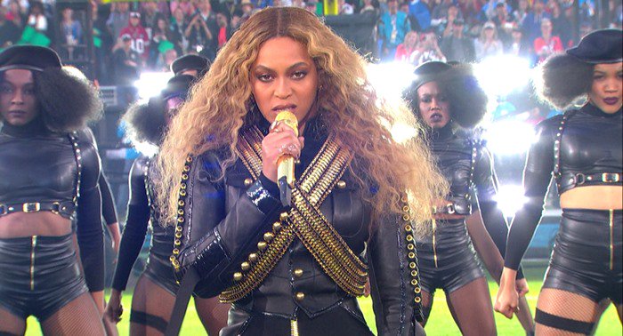 Coldplay, featuring Beyonce and Bruno Mars perform during the halftime show for Super Bowl 50, held at Levi's Stadium in Santa Clara, California. As seen on CBS. Featuring: Beyoncé Where: United States When: 07 Feb 2016 Credit: Supplied by WENN.com **WENN does not claim any ownership including but not limited to Copyright, License in attached material. Fees charged by WENN are for WENN's services only, do not, nor are they intended to, convey to the user any ownership of Copyright, License in material. By publishing this material you expressly agree to indemnify, to hold WENN, its directors, shareholders, employees harmless from any loss, claims, damages, demands, expenses (including legal fees), any causes of action, allegation against WENN arising out of, connected in any way with publication of the material.**