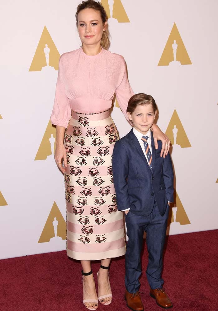 Brie Larson (L) and Jacob Tremblay attend the 88th Annual Academy Awards Nominee Luncheon