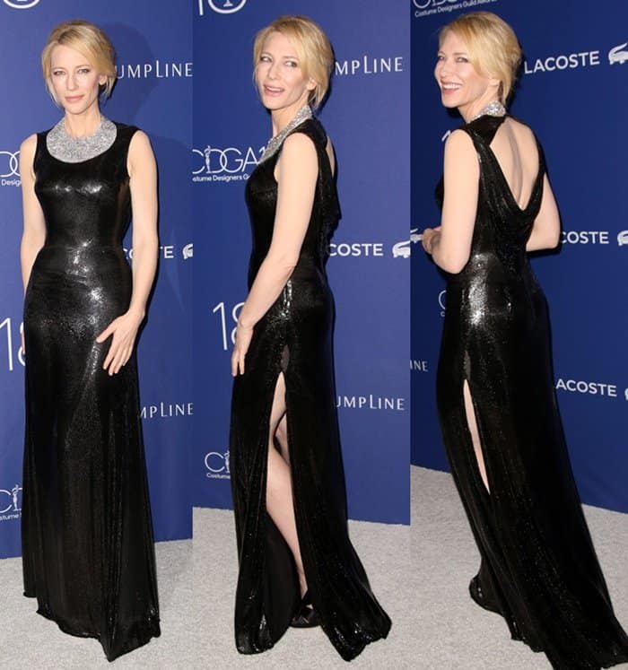 Cate Blanchett in a black gown from Atelier Versace at the 18th Costume Designers Guild Awards