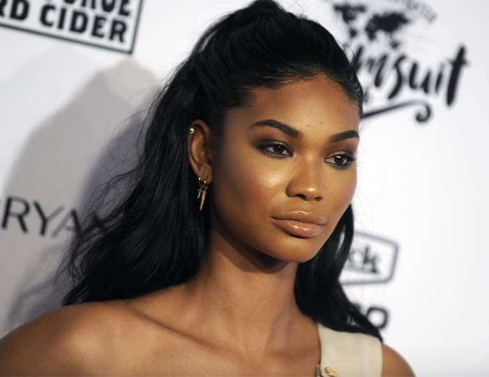 Chanel Iman wears bronzed makeup on the red carpet