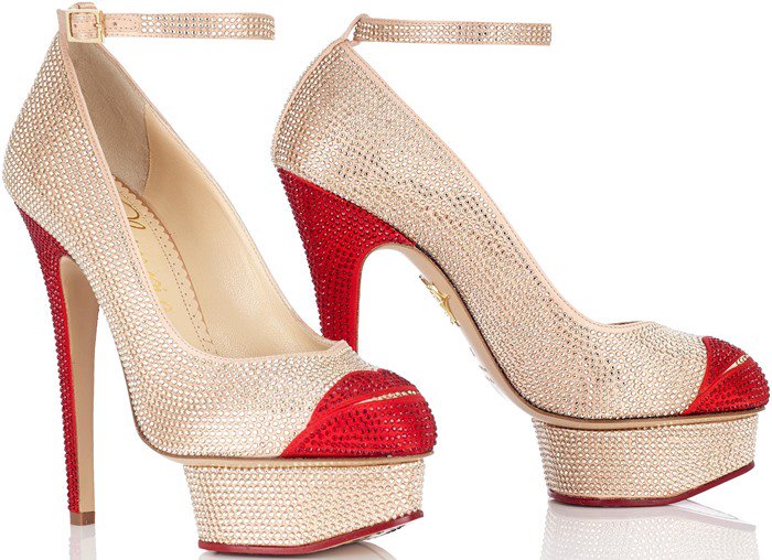 Charlotte Olympia Beige Crystal Kiss Me Dolores