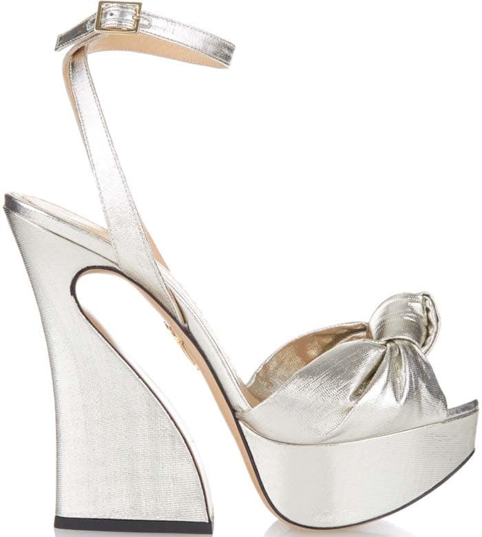 Charlotte Olympia 'Vreeland' Knotted Metallic Lamé Platform Sandals