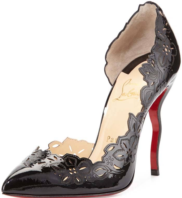 Christian Louboutin 'Beloved' Laser-Cut Patent Red Sole Pump in Black