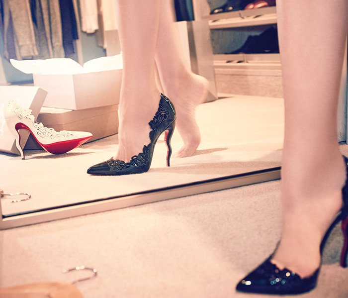 Christian Louboutin 'Beloved' Laser-Cut Patent Red Sole Pump in Black