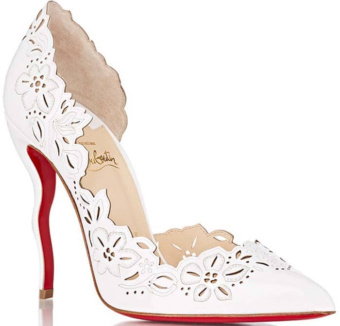 Christian Louboutin 'Beloved' Laser-Cut Patent Red Sole Pump in White