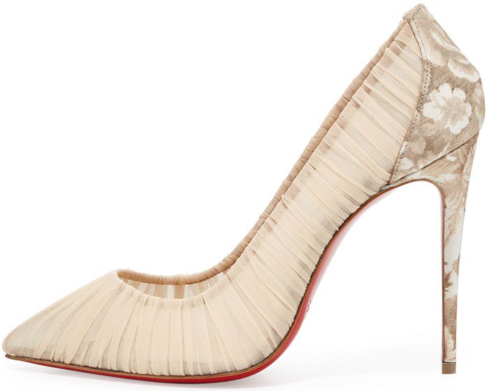 White Christian Louboutin 'Follie Draperia' Chiffon Red Sole Pump