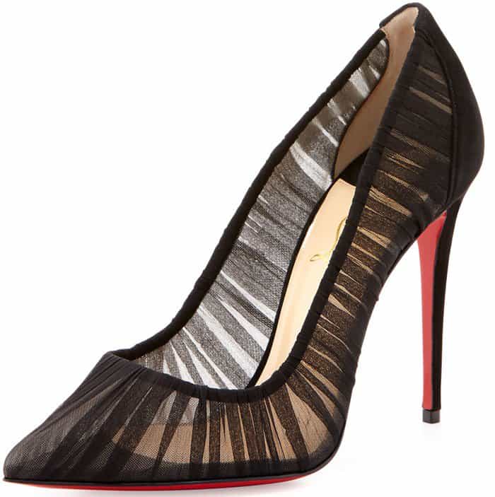 Black Christian Louboutin 'Follie Draperia' Chiffon Red Sole Pump