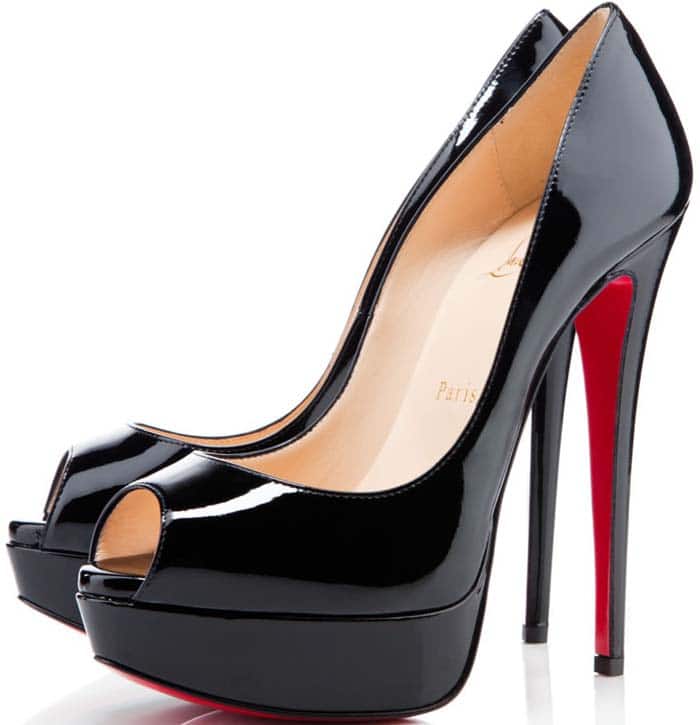 Christian Louboutin 'Lady Peep' Patent Red Sole Pump in Black