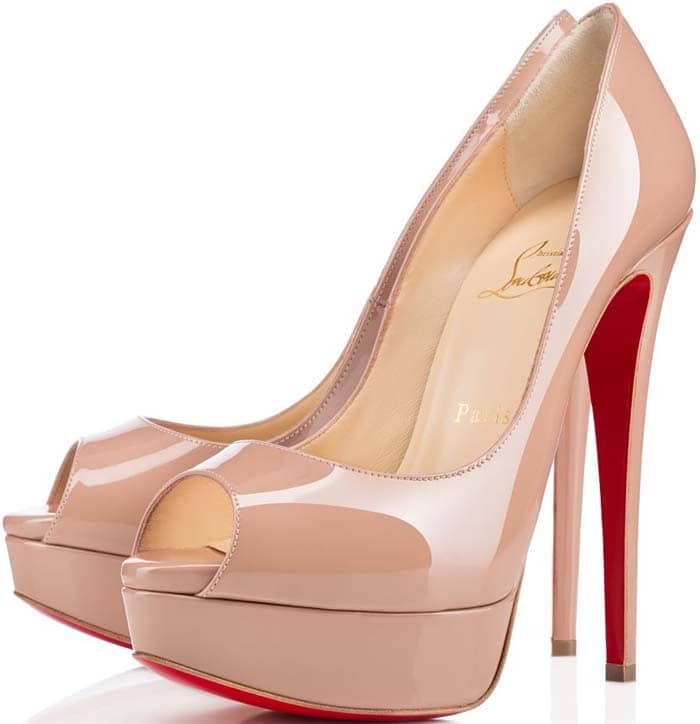 Christian Louboutin 'Lady Peep' Patent Red Sole Pump in Nude