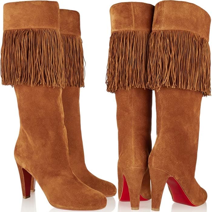 Christian Louboutin suede knee boot with fringe trim