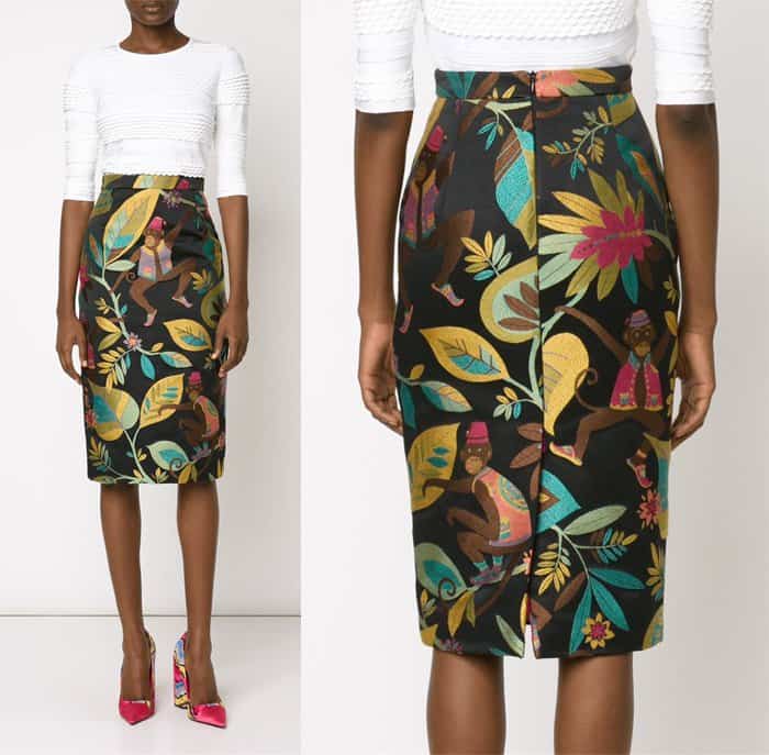Christian Siriano Monkey Embroidered Pencil Skirt