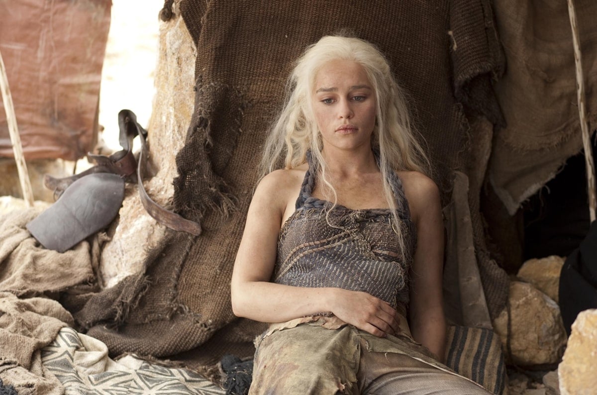 Emilia Clarke as Daenerys Targaryen in What Is Dead May Never Die, the third episode of the second season of HBO's medieval fantasy television series Game of Thrones