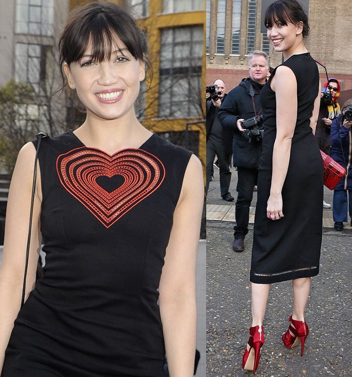 Daisy Lowe flaunts her legs in a form-fitting black dress