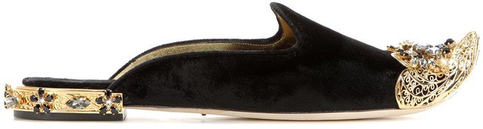 Dolce & Gabbana Embellished velvet slippers side