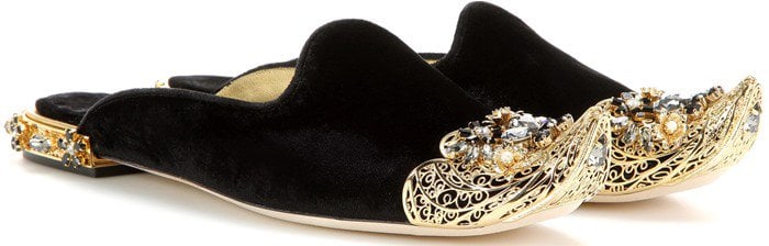 Dolce & Gabbana Embellished velvet slippers