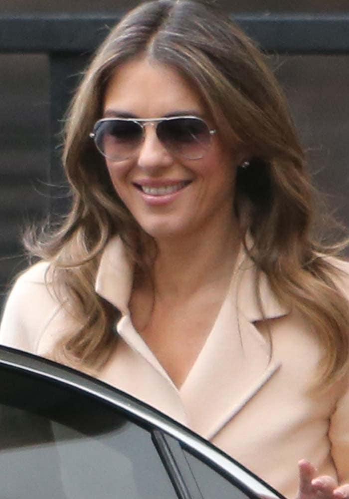 Elizabeth Hurley wears her hair down outside ITV Studios in London