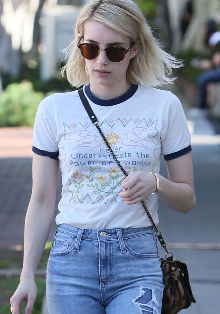 Emma Roberts leaving 901 Salon on Melrose Place after getting hair extensions