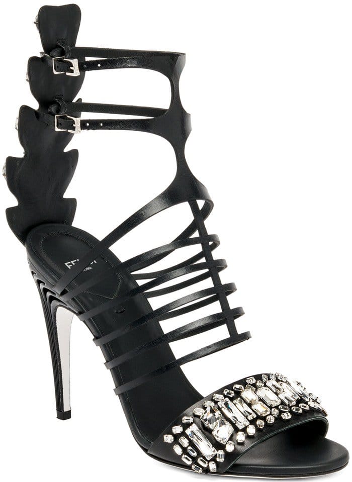 Fendi Silver Crystal Crocodile & Leather Cage Sandals