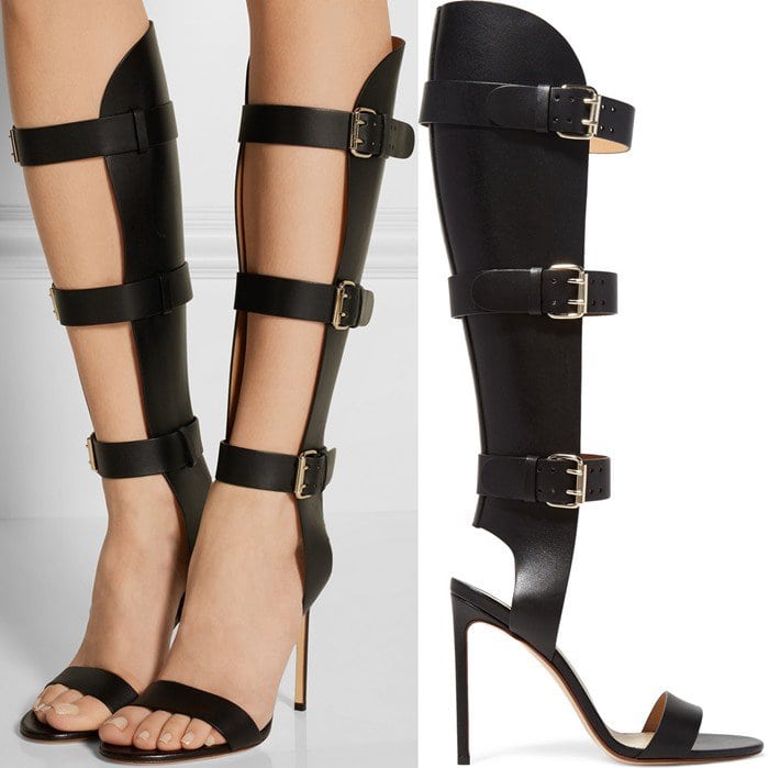 This eye-catching pair hits right below the knee and is finished with buckled straps to help you find your perfect fit