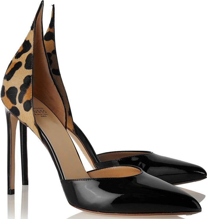 Francesco Russo d'Orsay leopard-print calf hair and patent-leather pump