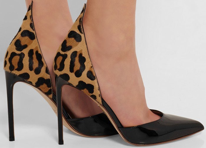 Francesco Russo d'Orsay leopard-print calf hair and patent-leather pumps