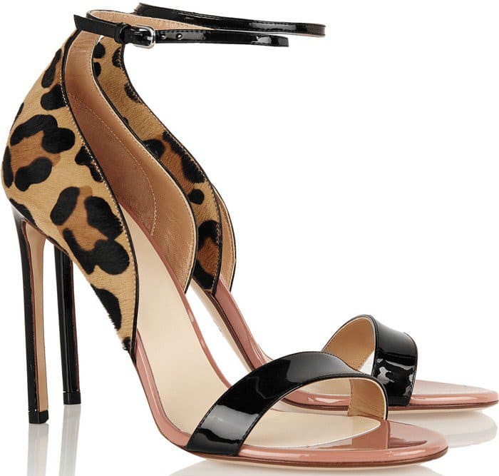 Francesco Russo Leopard-print calf hair and patent-leather sandal