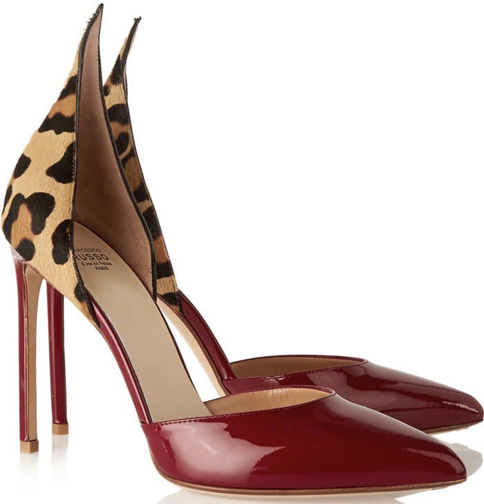 Francesco Russo red D'Orsay leopard-print calf hair and patent-leather pump