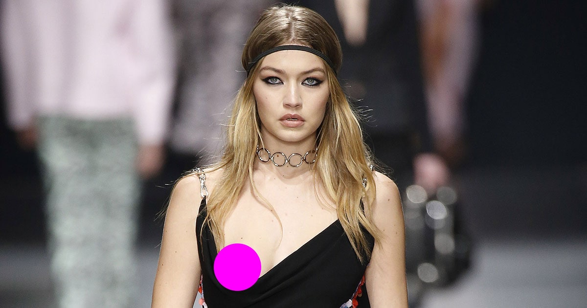 Gigi Hadid Suffers Nip Slip As She Models Versace Pump Boots