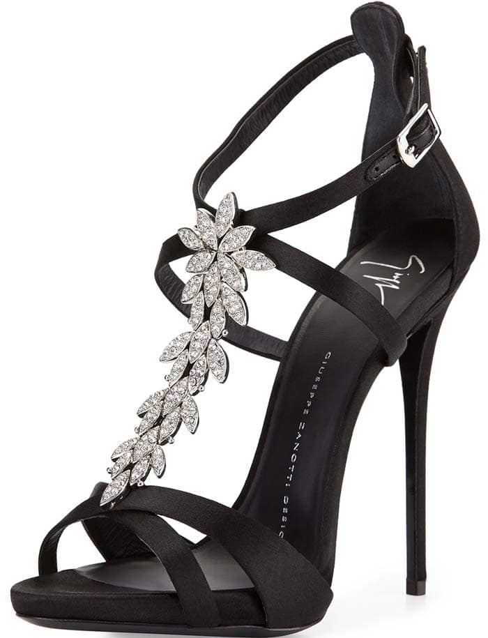 Giuseppe Zanotti Jewel-Embellished Silk Evening Sandal in Black