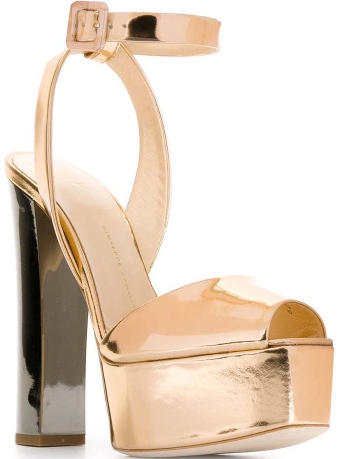 Copper Giuseppe Zanotti "Lavinia" Metallic Leather High-Heel Sandal