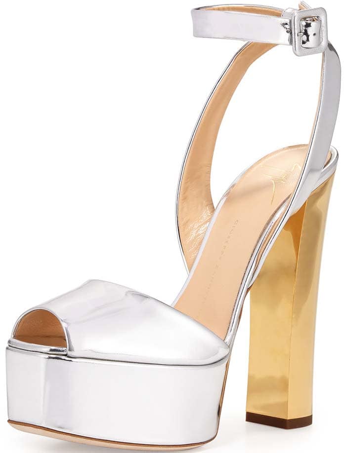 Giuseppe Zanotti 'Lavinia' Metallic Leather High-Heel Sandal in Argent