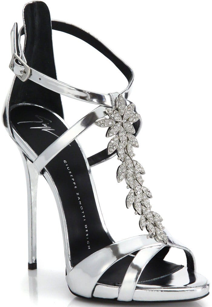 Giuseppe Zanotti Silver Crystal-leaf Metallic Leather Sandals