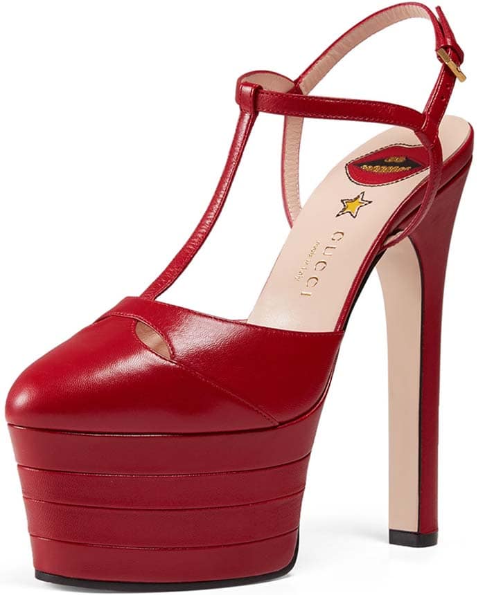 Gucci 'Angel' Leather Platform Pump in Hibiscus Red
