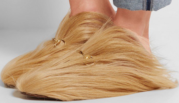 The Princetown slipper has long hair goat inside and out then finished with Horsebit detail