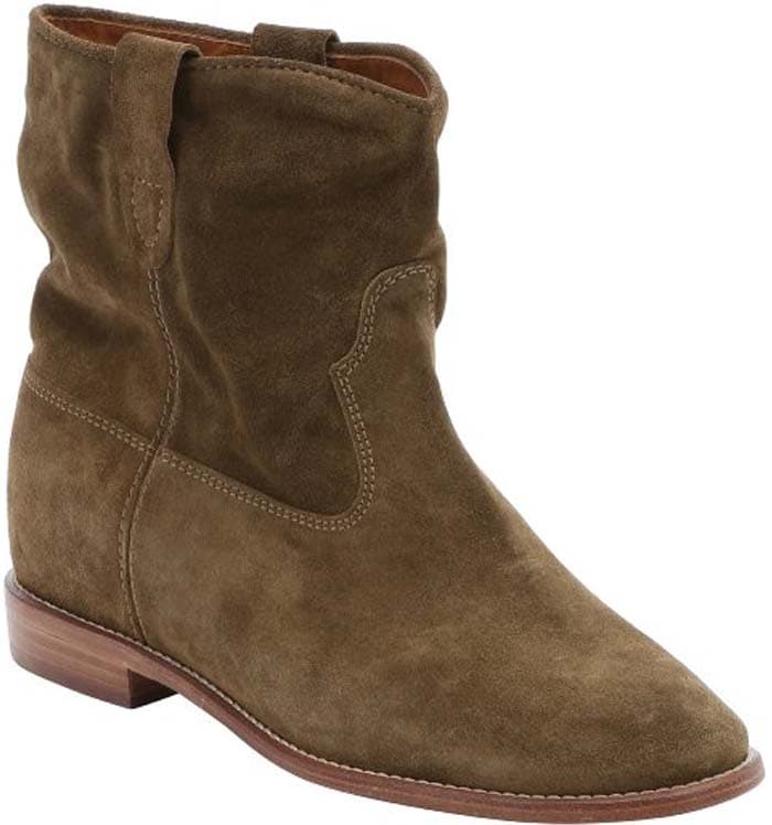 Isabel Marant Olive Green Suede 'Crisi' Pull-On Concealed Wedge Ankle Booties
