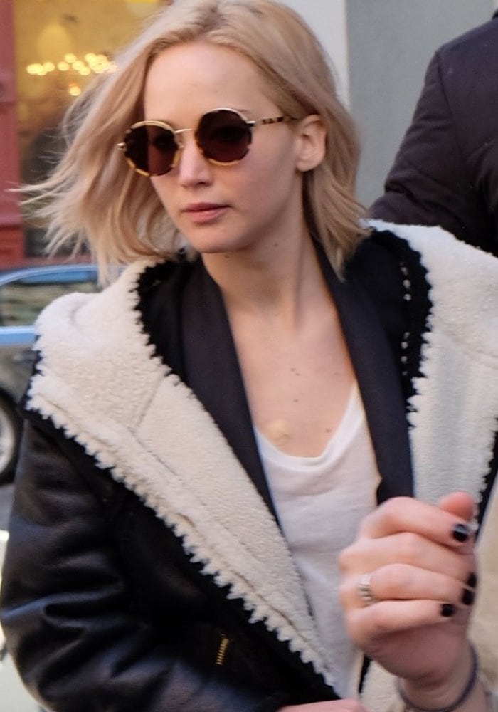 Jennifer Lawrence wears her hair down during a shopping trip in New York
