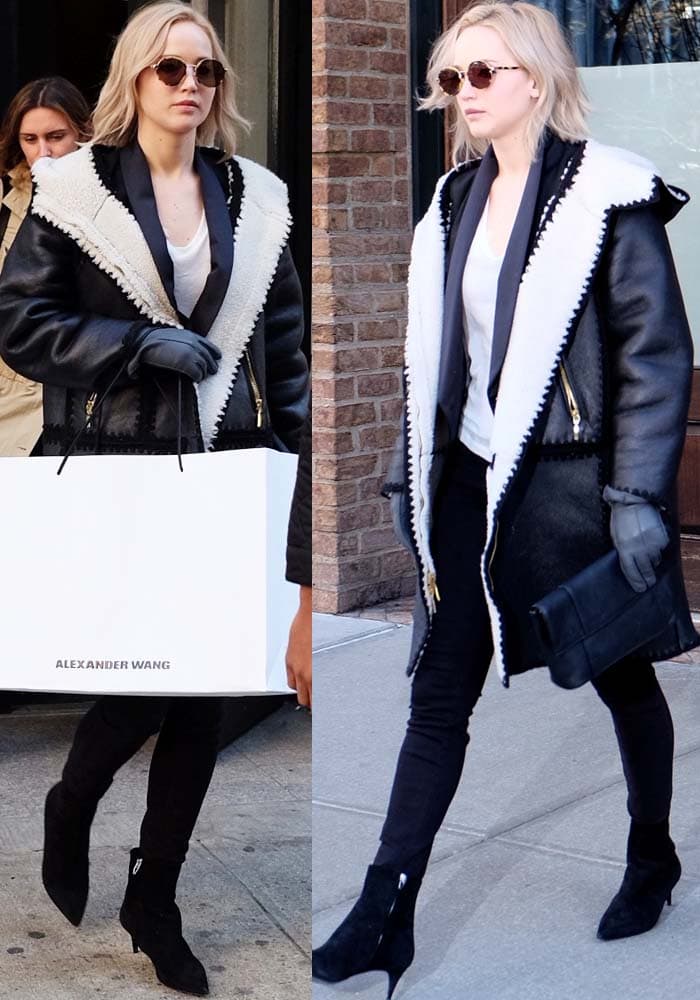 Jennifer Lawrence wears an Alberta Ferretti coat while shopping in New York