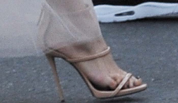 Jennifer Lopez's feet in nude patent Giuseppe Zanotti sandals