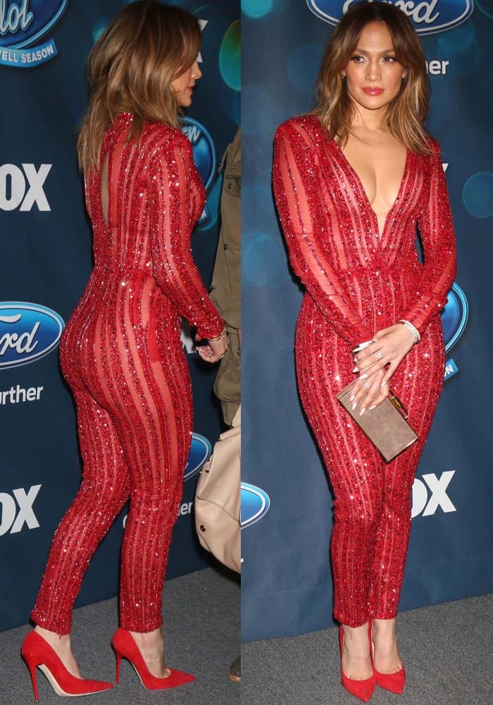 Jennifer Lopez is red hot in a glittery sheer jumpsuit by Zuhair Murad
