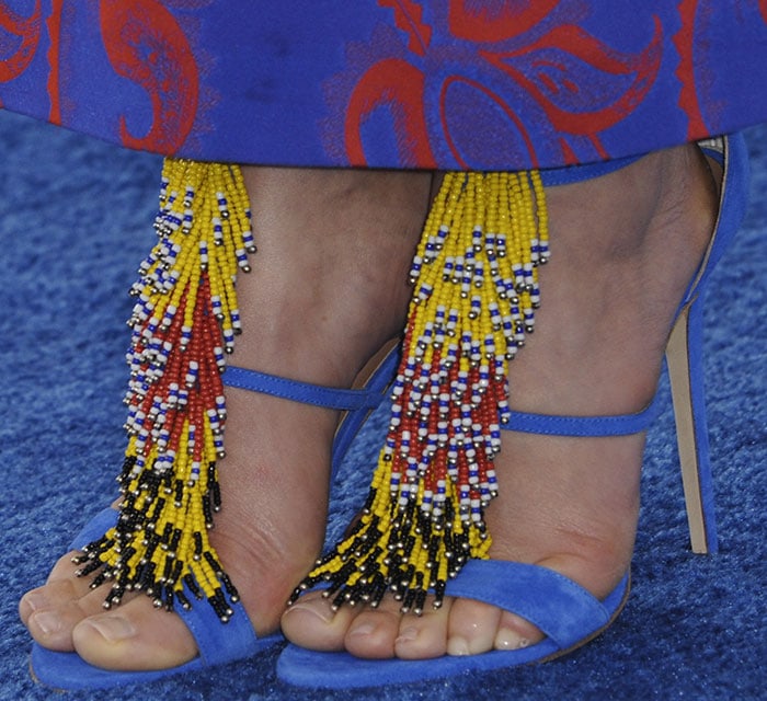 Jessica Biel's feet in beaded Brian Atwood sandals