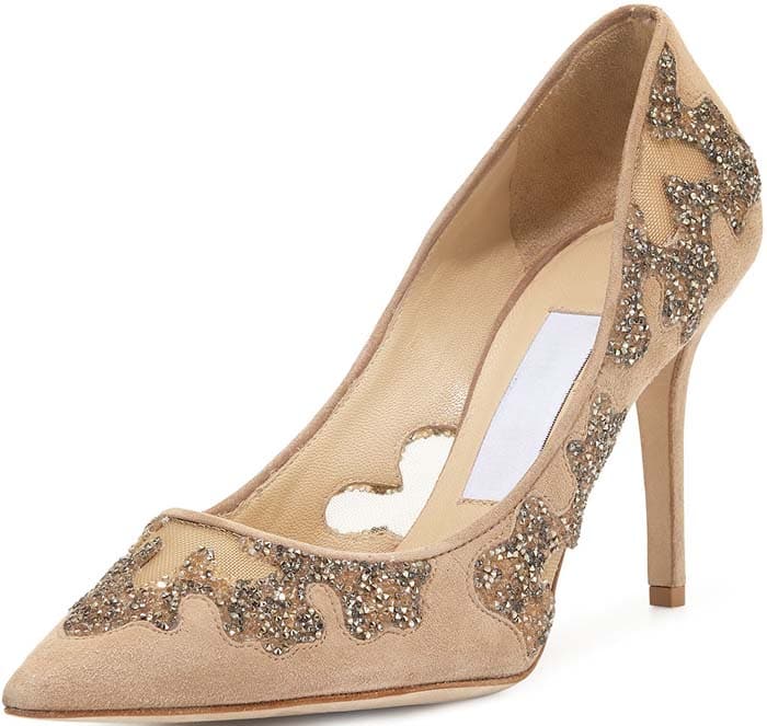 Jimmy Choo 'Karmel' Crystal Mesh Pumps in Nude