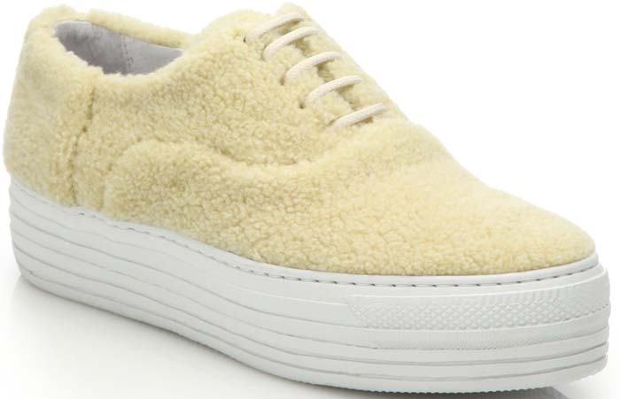 Joshua Sanders Shearling Double-Sole Platform Sneakers in Cream