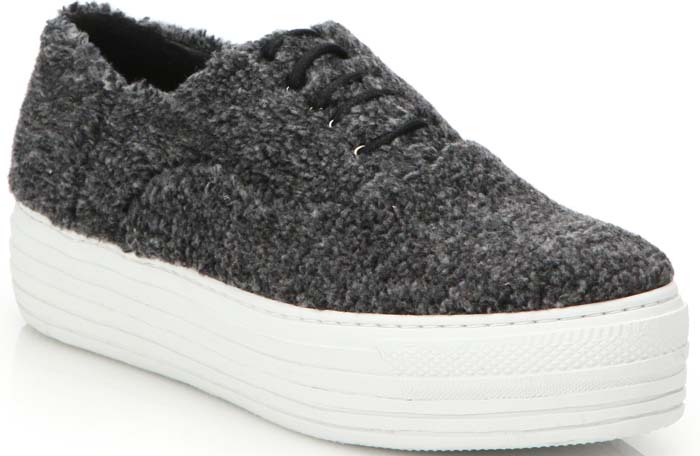 Joshua Sanders Shearling Double-Sole Platform Sneakers in Smoke