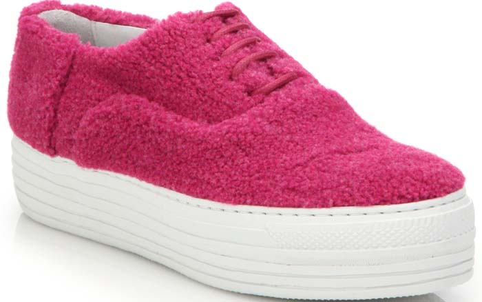 Joshua Sanders Shearling Double-Sole Platform Sneakers in Pink