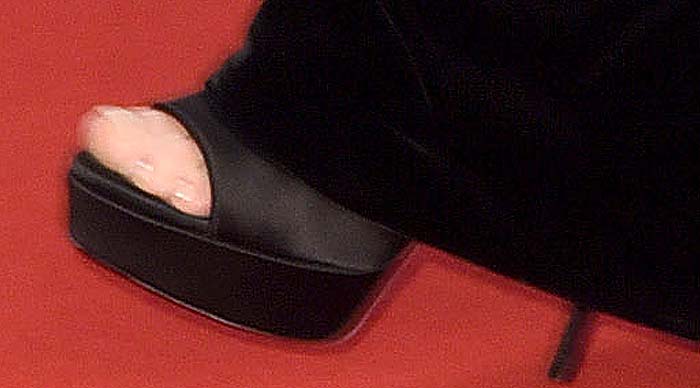 Julianne Moore's feet in black peep-toe platform heels